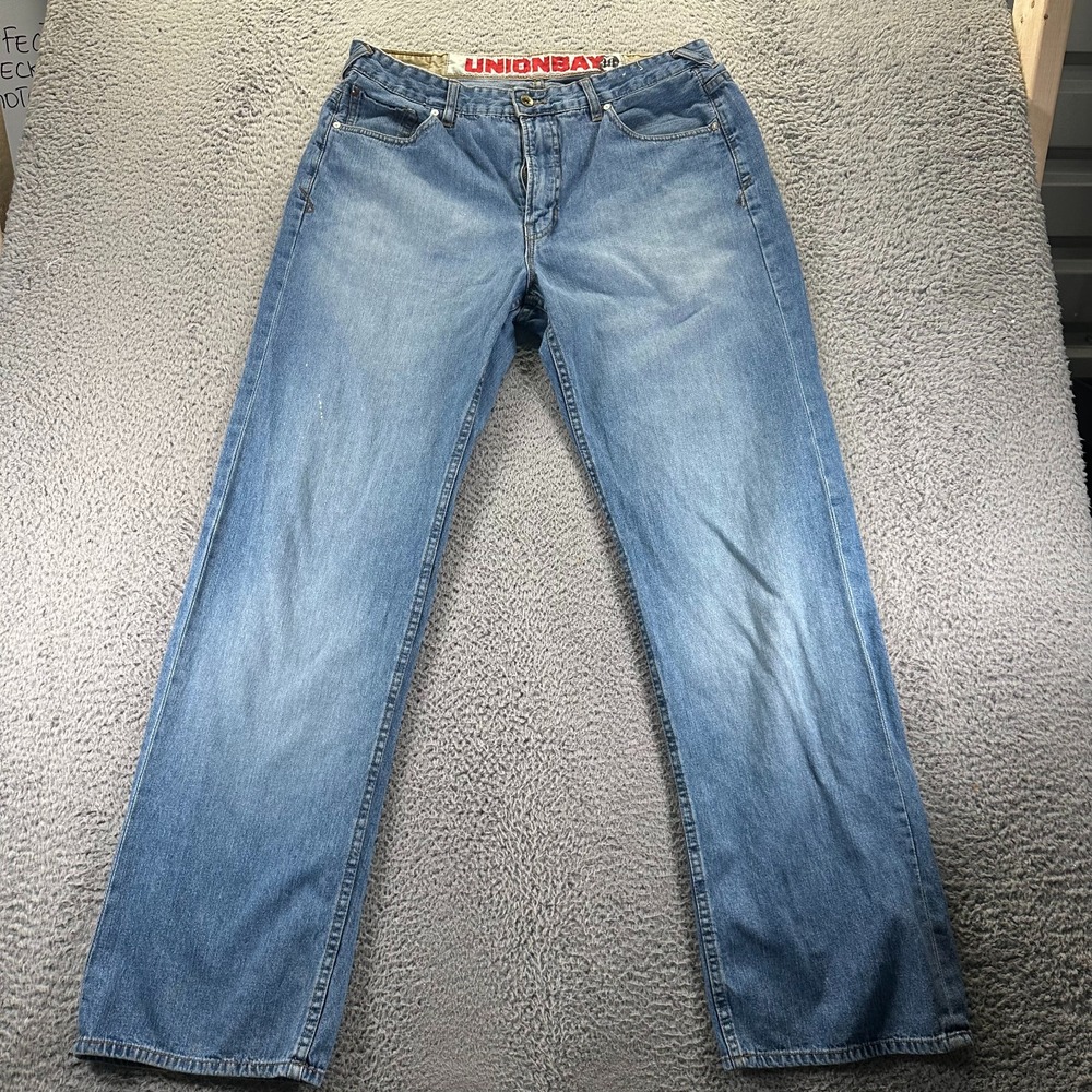VTG Unionbay Jeans Mens 38x36 Blue Cotton Denim Straight Baggy Casual Workwear